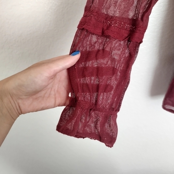 Free People Berlin Mini Dress Burgundy Rust Gauze sz Xs - Picture 5 of 10